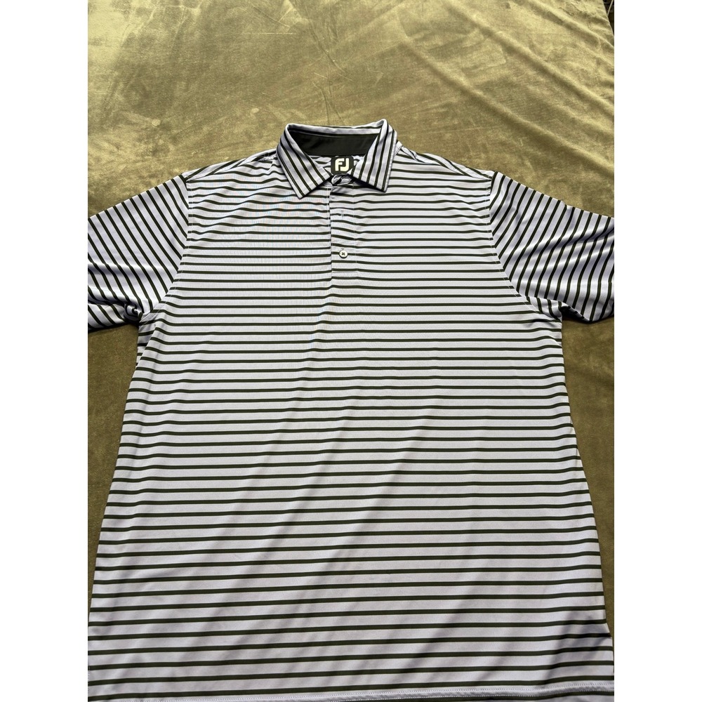 FootJoy FJ Mens Golf Polo Shirt Blue Black‎ Stripe Short Sleeve Performance L
